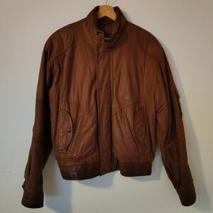 Vintage REED Men's Brown Leather bomber-style Jacket